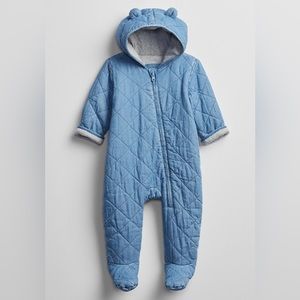 Baby Gap Quilted Chambray Bear One Piece Snowsuit Bunting Size 6-12 Months Blue